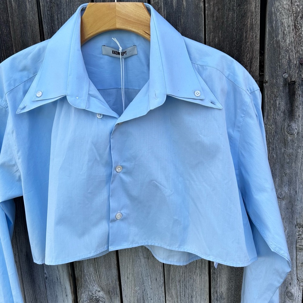 NWT Kkoncept Blue Bubble Crop Shirt Cotton L - Picture 5 of 16